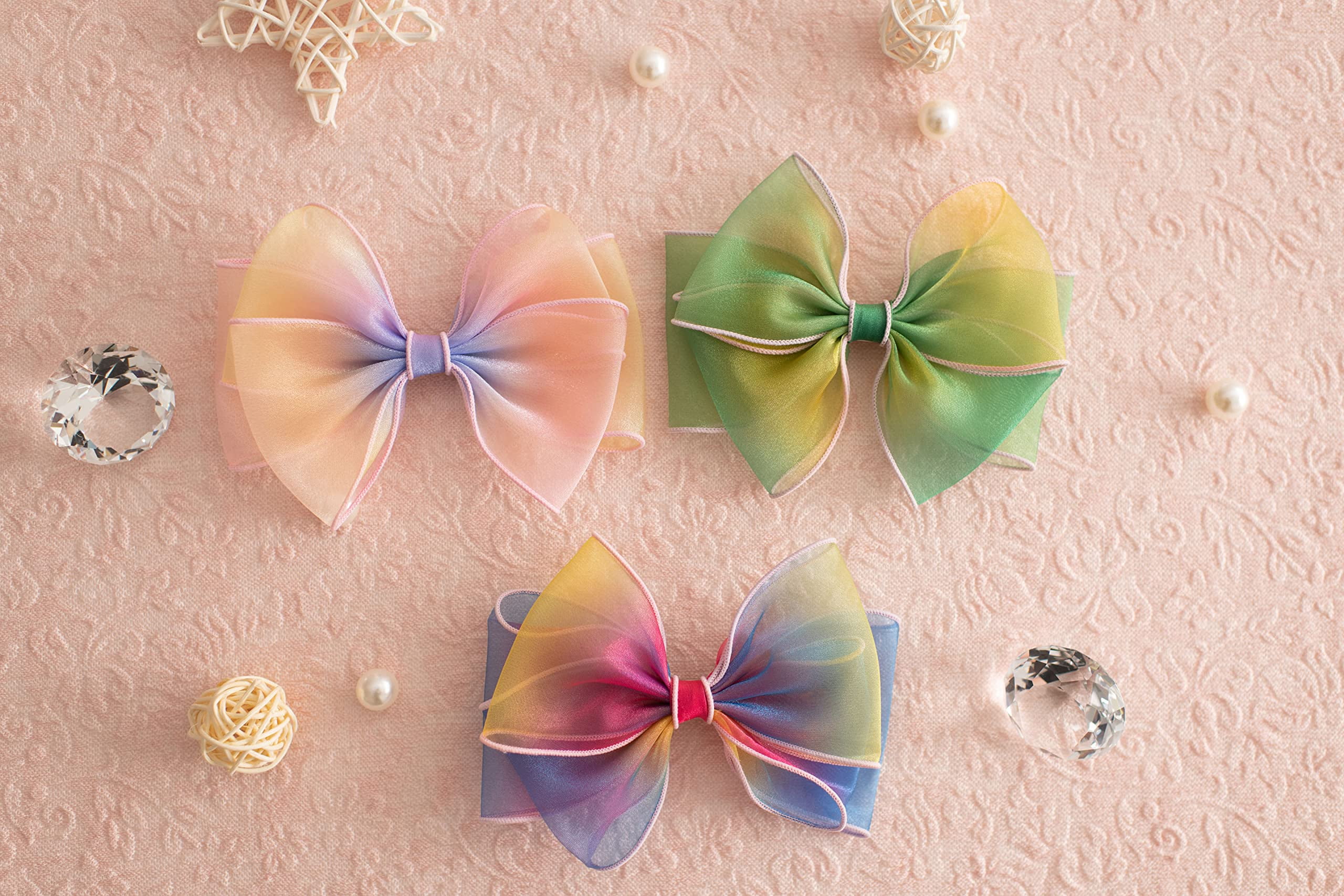 Summer Crystal Stars Tulle Large Bow Hair Clip For Girls and Women