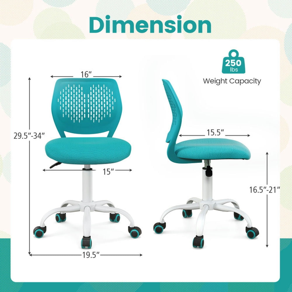 Resenkos Ergonomic Children Study Chair with Adjustable Height-Turquoise, Home Office Computer Desk Chair, Small Office Chair for Bedroom,Study