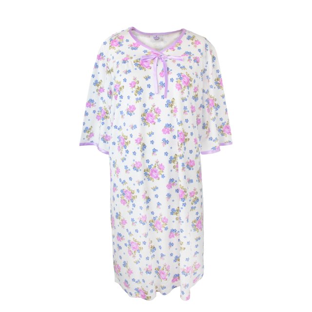 Silverts Women Open Back Knit Hospital Gown, S, Rose Print