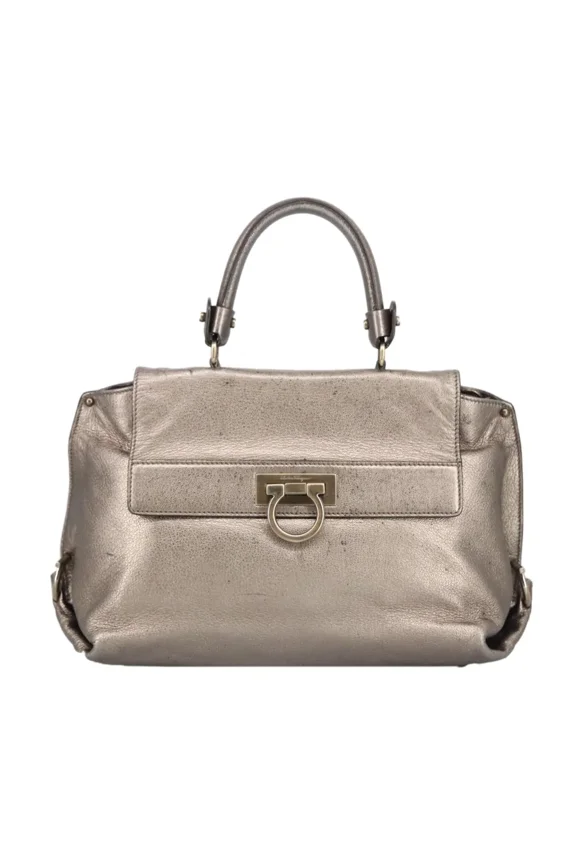 Pre-Owned Salvatore Ferragamo Sofia Satchel Leather Silver Leather Handbag