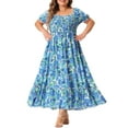 thumbnail image 2 of DARING DIVA Plus Size Short Sleeve Square Neck Maxi Floral Dress 1X Blue, 2 of 6