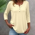 thumbnail image 2 of Razzly Women's Casual Button Down Short Sleeve Round Neck Basic T-Shirt - Soft Breathable Everyday Wear for Women(Beige,XXL), 2 of 5