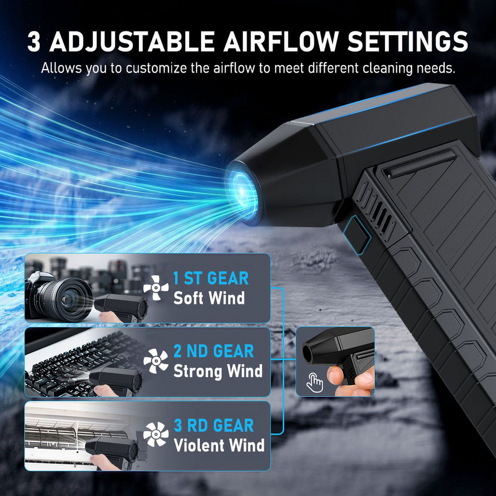 Electric Air Duster for Cleaning Keyboard & Computer,130000RPM Compressed Blower Duster Turbo Fan
