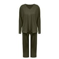 thumbnail image 4 of Matching Pajamas for Couples Fall Fashion Must Have Women Pajama Sets V Neck Cozy Women's Sleepwear Long Sleeve Shirts Womens Pjs Sets Green, 4 of 5