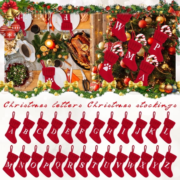 Xmas Stockings With Alphabet Letters, 12Inch Length, Xmas Home Decor - For Xmas Tree Hanging, Festive Party Decor, Personalized Xmas Gift For Family And Friends - Bedroom,
