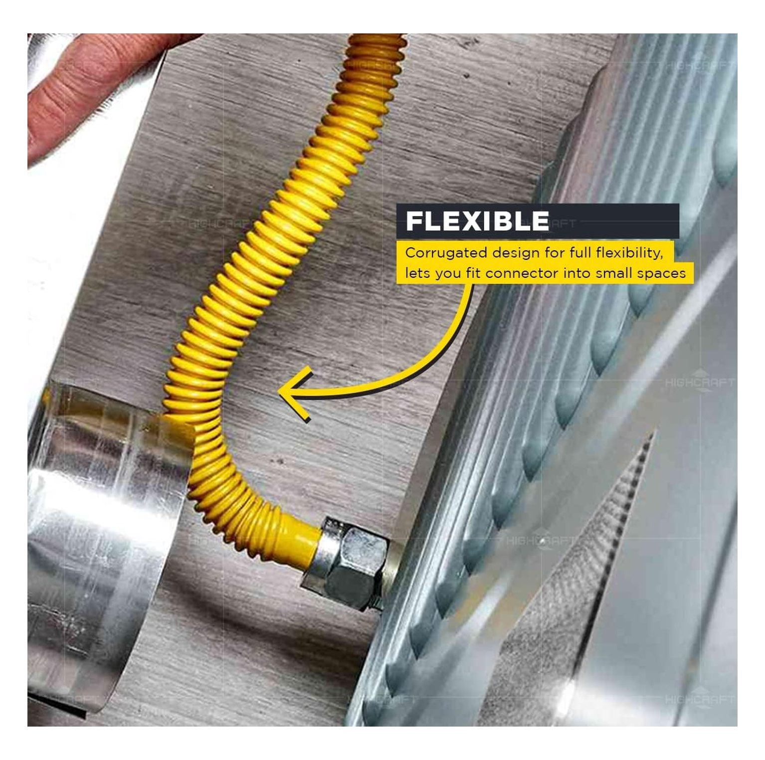 Gas Connector 24inch Yellow Coated Stainless Steel, 1/2” OD Flexible Gas Hose Connector for Dryer and Water Heater, with 1/2” FIP x 1/2” MIP Stainless Steel Fittings, 24” Gas Appliance Supply Line