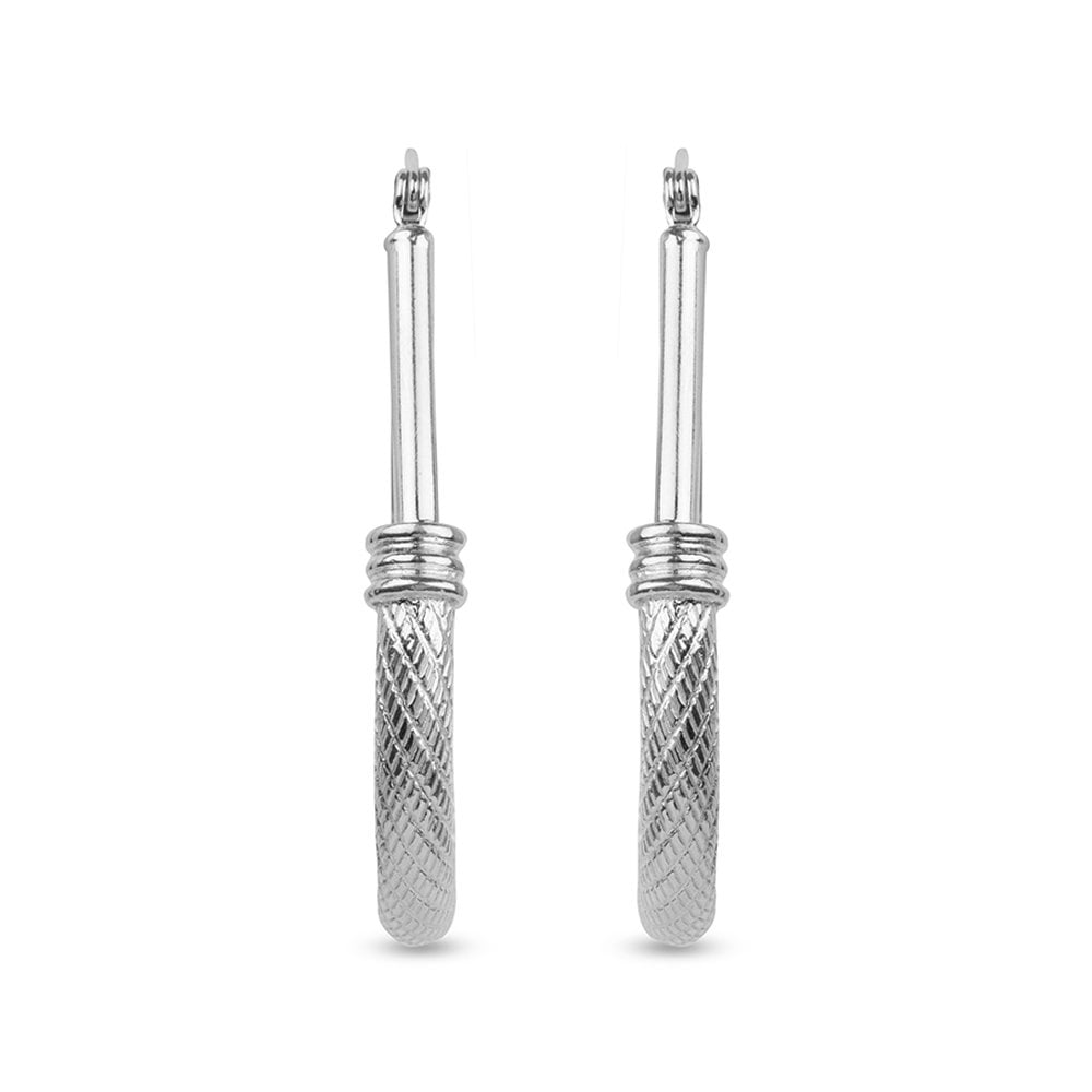 LeCalla 925 Sterling Silver Light-Weight Hypoallergenic Textured Hoop Earrings for Women and Teen 35MM