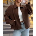 thumbnail image 6 of Women Jacket Casual Lapel Long Sleeve Zip Up Cropped Coats Trendy Outwear Fall Winter Streetwear Brown L, 6 of 7