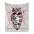 thumbnail image 1 of Owl Print Soft Flannel Fleece Throw Blanket, Funny Contemporary Art Star Eyed Bird on Triangles, Cozy Plush for Indoor and Outdoor Use, 70" x 90", Pink Grey, by Ambesonne, 1 of 5