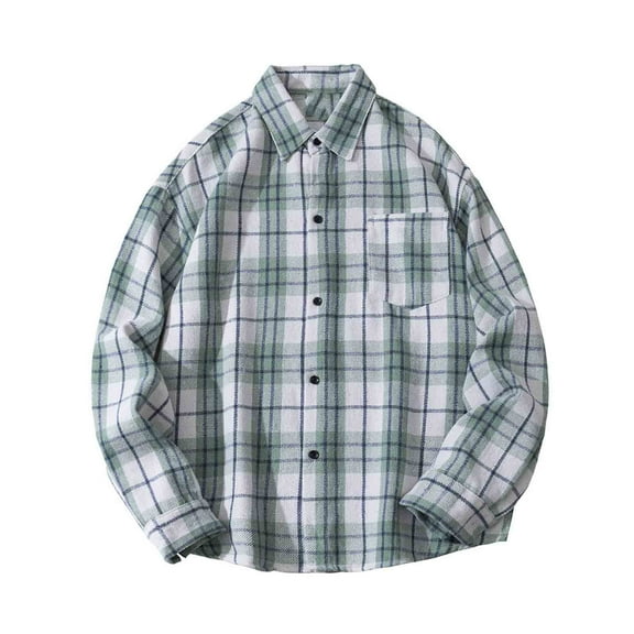 Mens Sweatshirt 2025 Mens Plaid Flannel Long Sleeve Plaid Button Down Casual Collared Shirt Cotton Blend with Pocket