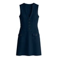 thumbnail image 4 of ClodeEU Women's Sleeveless V Neck Button Bodycon Mini Dress,Solid Club Pencil Dress with Pocket Navy,Women's Plus L, 4 of 6