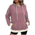 thumbnail image 2 of Jinhomg Drawstring Hooded Sweatshirts for Women 2025 Trendy Striped Printed Pullovers Oversized Lightweight Cozy Long Sleeve Fall Tops with Pocket 2025 Saving Wine L, 2 of 6