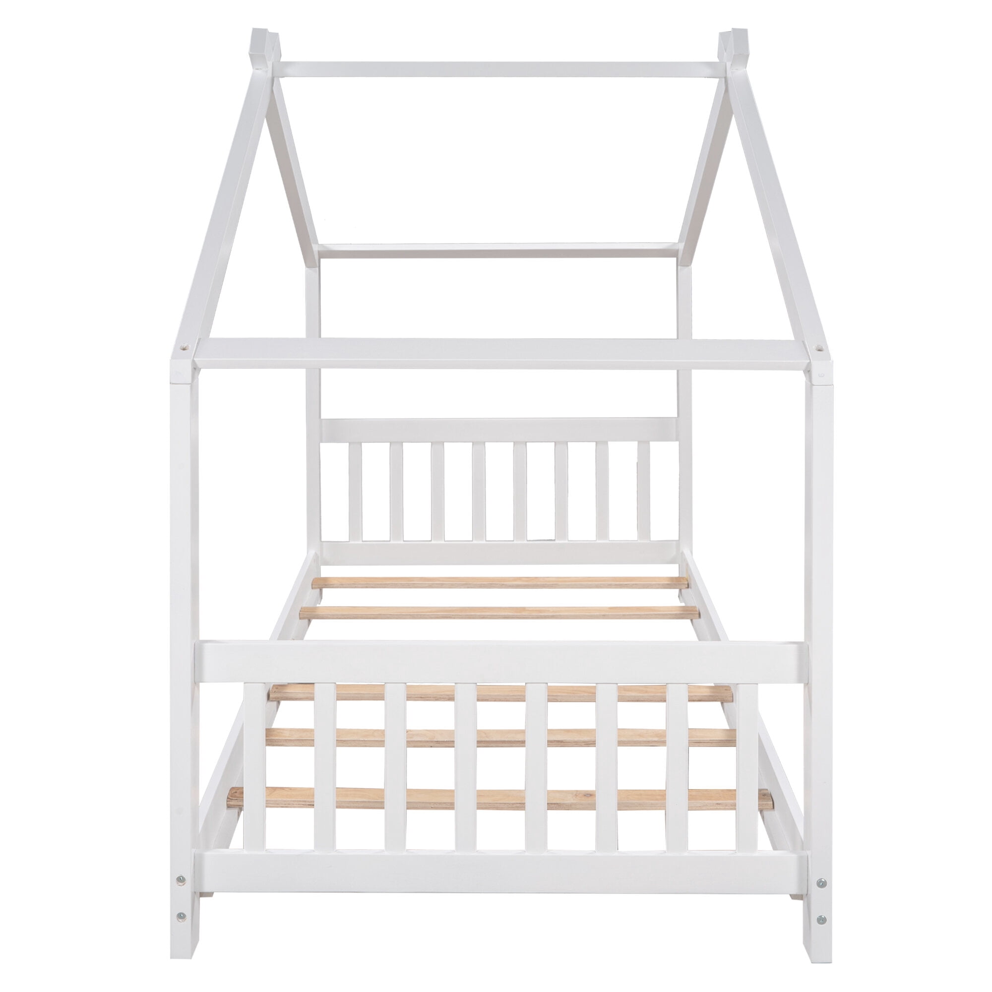 Twin Size Adjustable Bed Base, Twin Size House Platform Bed with Headboard and Footboard,Roof Design,White, White Bed Frames,Pine Platform Bed Frames