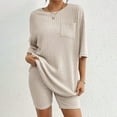 thumbnail image 6 of felwors Women 2 Piece Outfits Dressy Pajamas Lounge Set Ribbed Knit for Women Matching Tshirt Shorts Outfits Beige, XXL, 6 of 8