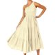thumbnail image 5 of Vestido midi escalonado de fiesta en la playa con volantes de color sólido sin mangas de un hombro bohemio de verano para mujer (albaricoque) Zhivalor BST3000190-1, 5 of 6