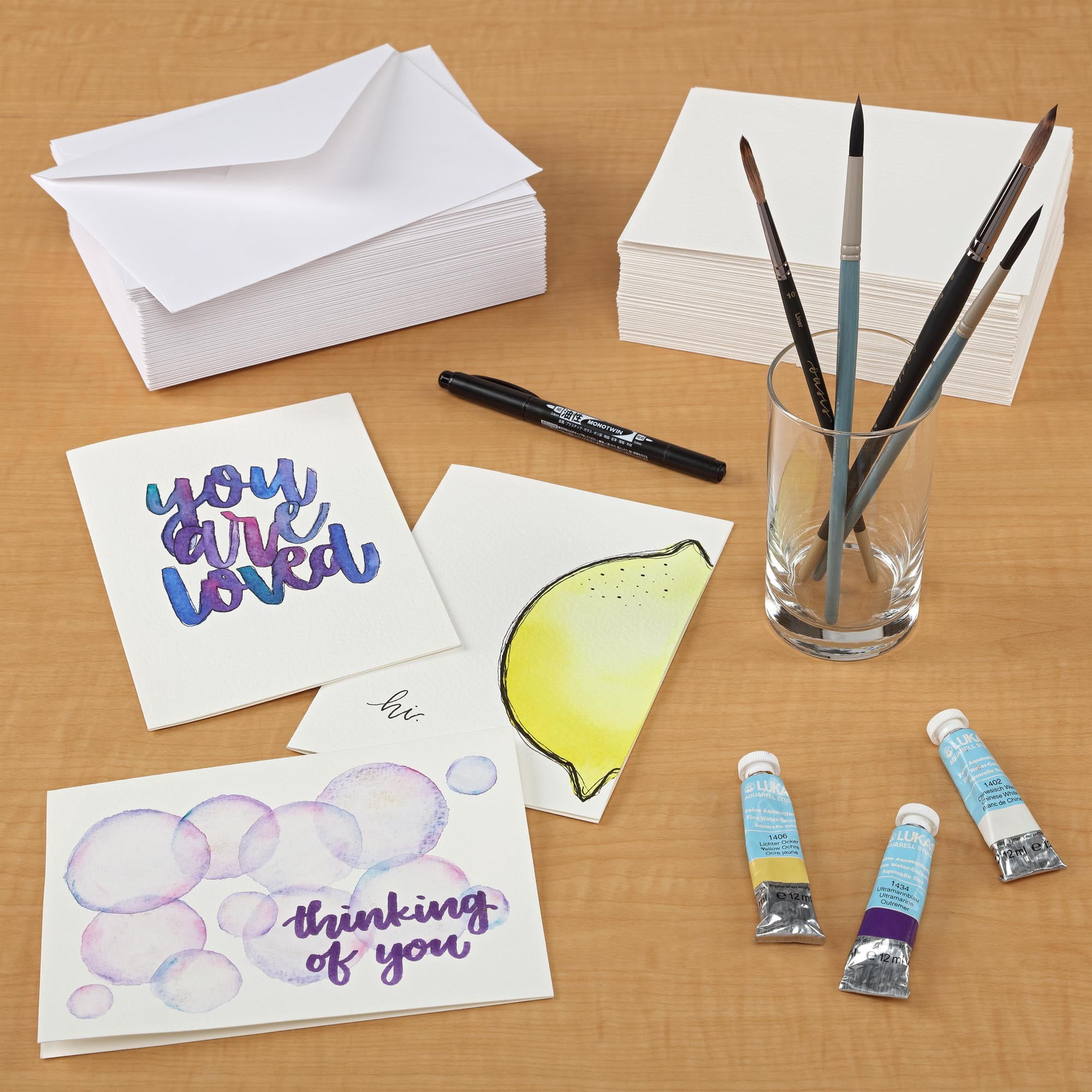 New York Central Folded Watercolor Cards with Envelopes - 5" x 7" - 50-Pack - 140lb Cold Pressed, Bright White 100% Cotton - Archival Acid-Free Watercolor Paper Cards for Artists