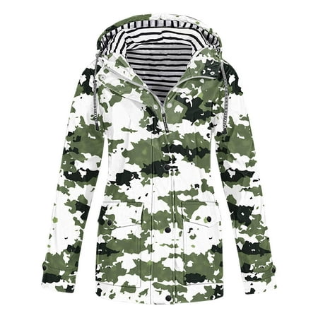 50% OFF Deals JSGEK Women s Camo Rain Jacket Waterproof Hooded Windbreaker Lightweight Outdoor Anorak Multicolor M