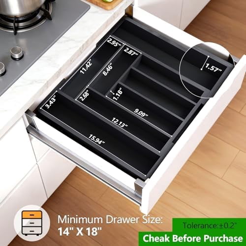 Bamboo Expandable Drawer Organizer for Utensils Holder, Adjustable Cutlery Tray, Wood Drawer Dividers Organizer for Silverware, Flatware, Knives in Kitchen, Bedroom, Living Room