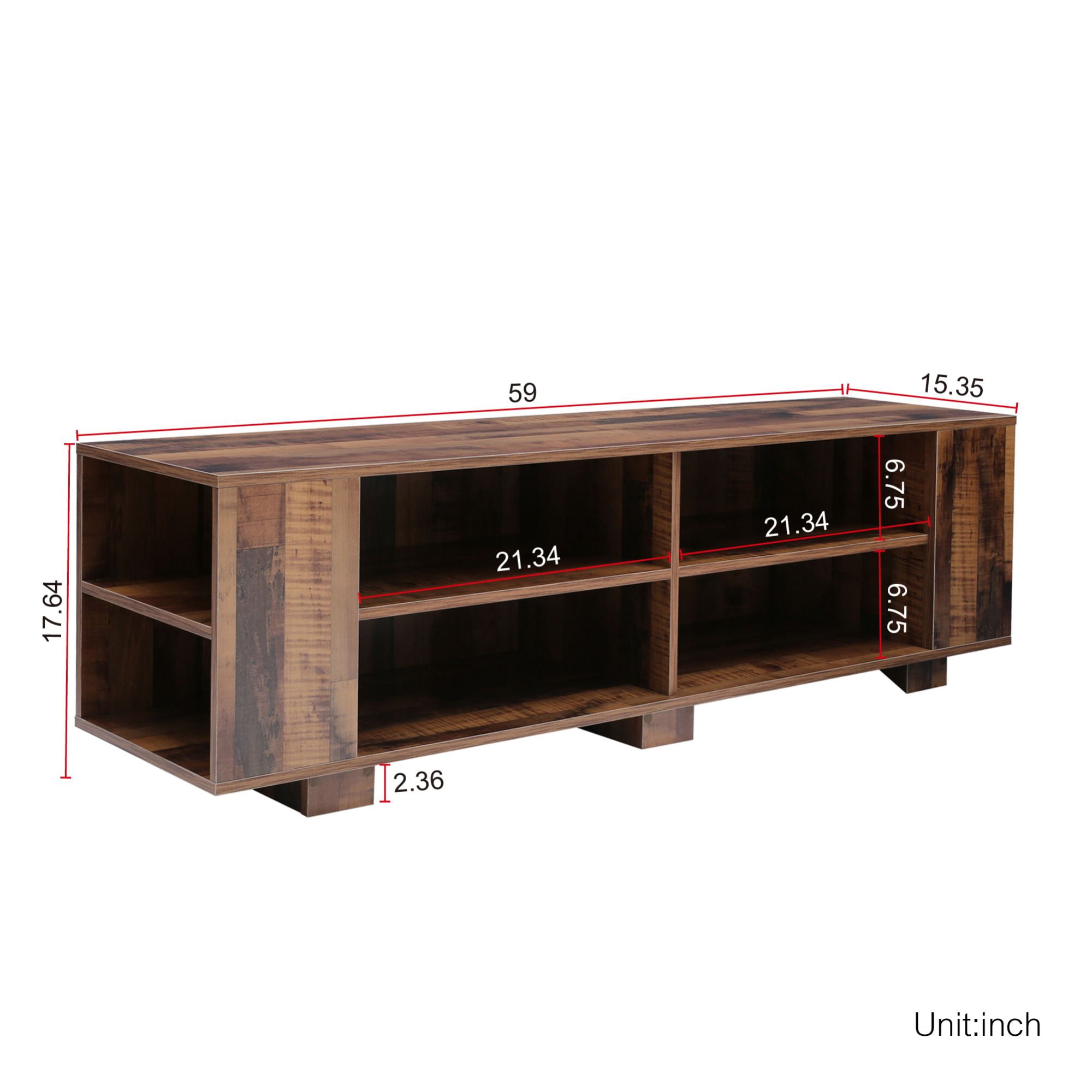 Momspeace Mid-Century TV Stand with 8 Open Storage Compartments, Vintage Media Console with Adjustable Shelves for TVs up to 65'' - Brown