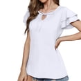 thumbnail image 6 of ClodeEU Womens Summer Ruffle Short Sleeve Tops,Casual Solid Color V Neck T Shirts Blouses White,Womens Plus L, 6 of 8