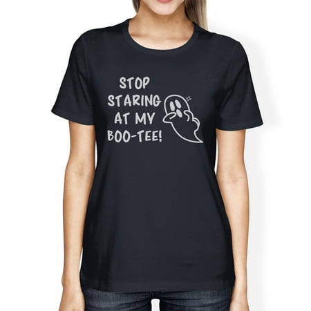 Stop Staring At My Boo Womens Navy Halloween Tshirt Gift For Her