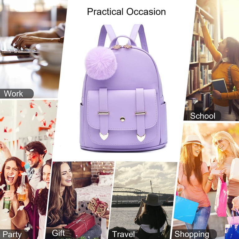 Girls Fashion Mini Backpack Purse, PU Leather Pompom Bookbag  display picture 1