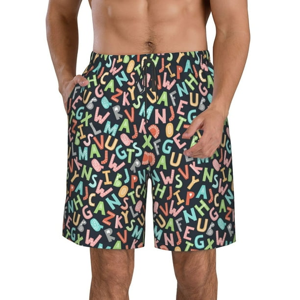 Fotbe Alphabet Trajes de Baño Estampados para Hombre, Shorts de Verano de Secado Rápido, Ropa de Playa, Bañadores-Large