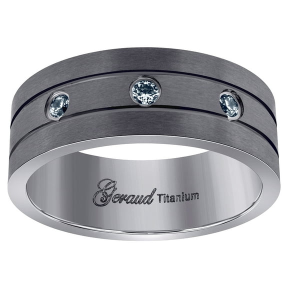 Titanium Mens Cubic Zirconia Cubic Zirconia Brushed Grooved Comfort-Fit Wedding Band 8mm Size 9.5 Wedding Band for Men