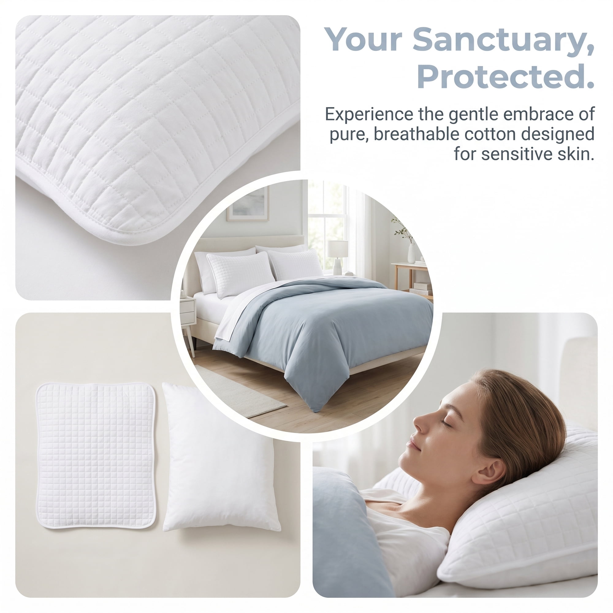 Unique Bargains 2Pcs Breathable Hypoallergenic Cotton Pillow Protectors Queen White A