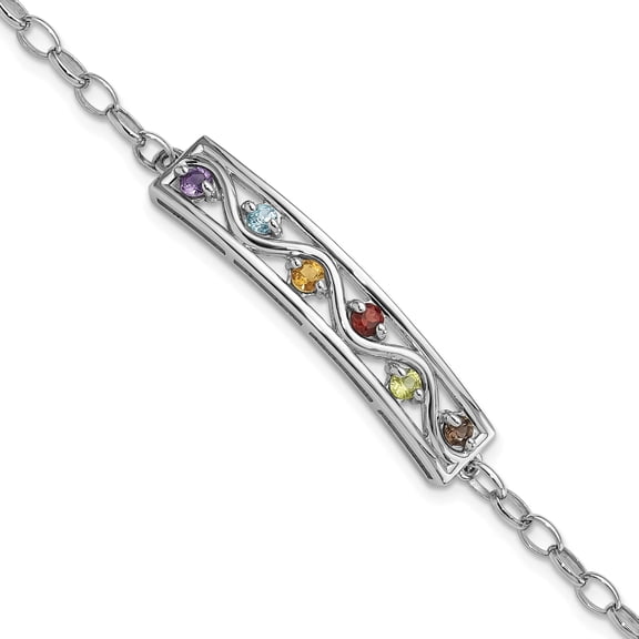 Sterling Silver Rhodium-Plated Rainbow Multi Gemstone 7.5In Bracelet (Width 7.68) (Length 7.5) - Jbsp