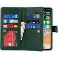 thumbnail image 5 of Wallet Case Compatible with iPhone XS/iPhone X Case,[9 Card Slots] [Wrist Strap] [Stand Feature] Zipper Cash Pocket Magnetic Leather Cover Shockproof Slim Case for iPhone XS,5.8 inch Dark Green, 5 of 16