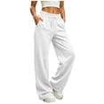 thumbnail image 4 of Solid Wide Leg Sweatpants Women Teen Girls Drawstring High Waist Soft Fleece Loose Fitting Casual Loungewear Straight Trousers with Pockets White S, 4 of 7