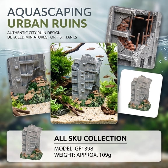 THOPBPRK Aquarium Decoration Ruins Building Ornament, City Architecture Fish Tank Hideout, Resin Habitat Cave for Saltwater Tanks, Easter Decor Gift