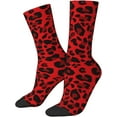 thumbnail image 2 of N/A Red Leopard Pattern Print Adult Athletic Crew Socks Men Women Long 7-8.3 In 18-21cm, 2 of 8
