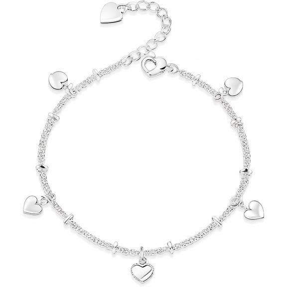 925 Sterling Silver Love Heart Charm Bracelet for Women and Teens, Fashionable Bangle Jewelry Gift for Any Occasion