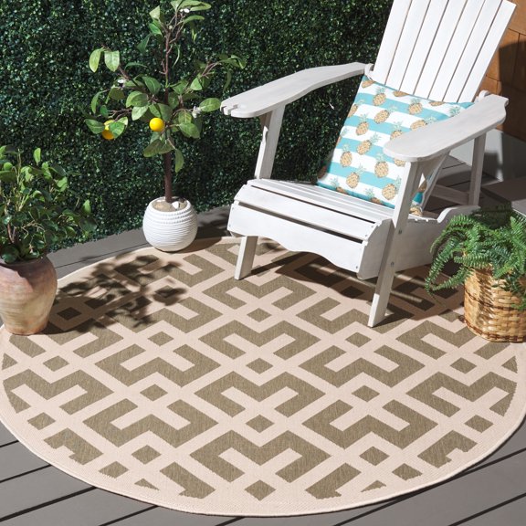 Safavieh Courtyard Alvin Geometric Indoor/Outdoor Area Rug, Green/Bone, 5'3" x 5'3" Round