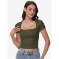 thumbnail image 6 of Women's Square Neck Tops Short Sleeve Crop Tops Workout Summer Clothes Casual Slim Fit T-Shirts, 6 of 6