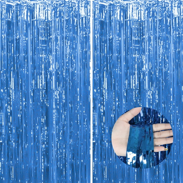 Justharion Fringe Curtain For Birthday Party Photo Backdrop Tinsel Curtain Backdrop Blue 6.5ft 2Set