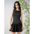 thumbnail image 4 of Robe Plissée Sans Manches pour Femme Robe Mini Ligne A Couleur Unie Col Rond Caractéristique de Gaine Nœud - Fermeture Éclair au Dos, 4 of 10