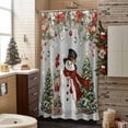 thumbnail image 3 of Shower Curtain 72"W x 72"L Christmas Snowman Poinsettia Snowflakes Gray Fabric Shower Curtains Set with Hooks Water Repellent Bathroom Curtains Machine Washable Bathroom Accessories, 3 of 7