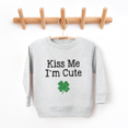 thumbnail image 2 of Bump and Beyond Designs St. Patrick's Day Shirt for Girls and Boys, Glitter Shamrock Kiss Me I'm Cute Sweatshirt (Heather Grey 2T), 2 of 4