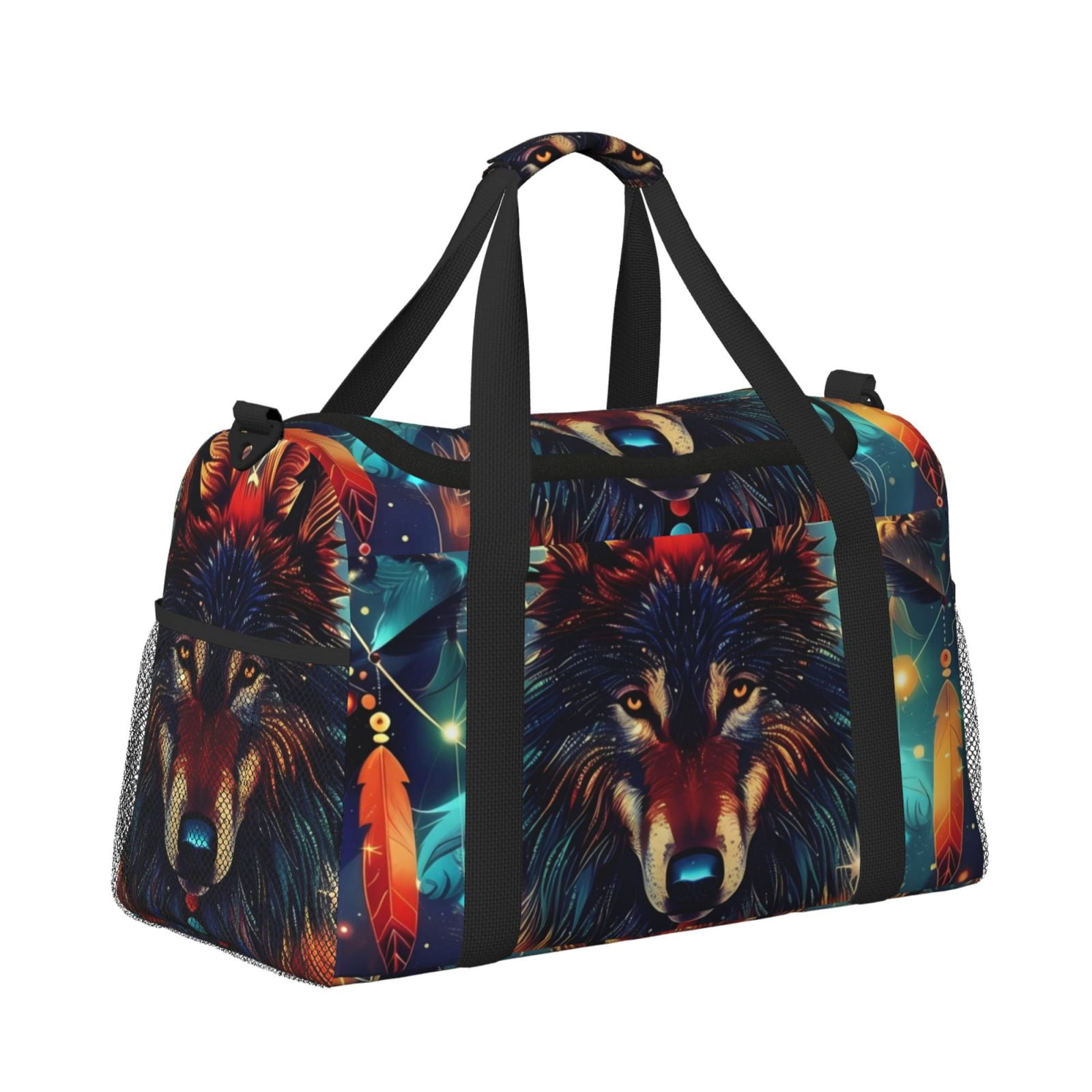 Fuzoiu Mystic Wolf Dreamcatcher Print Travel Duffle Bag,Carry On Tote Bags,Duffel Bag,Sport Gym Bag, Hospital Bag for Labor and Delivery, Overnight Bag,Luggage Bag