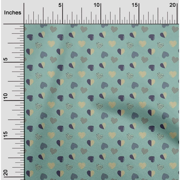 oneOone Cotton Silk Dusty Teal Green Fabric Hearts Diy Clothing Quilting Fabric Print Fabric By Yard 42 Inch Wide