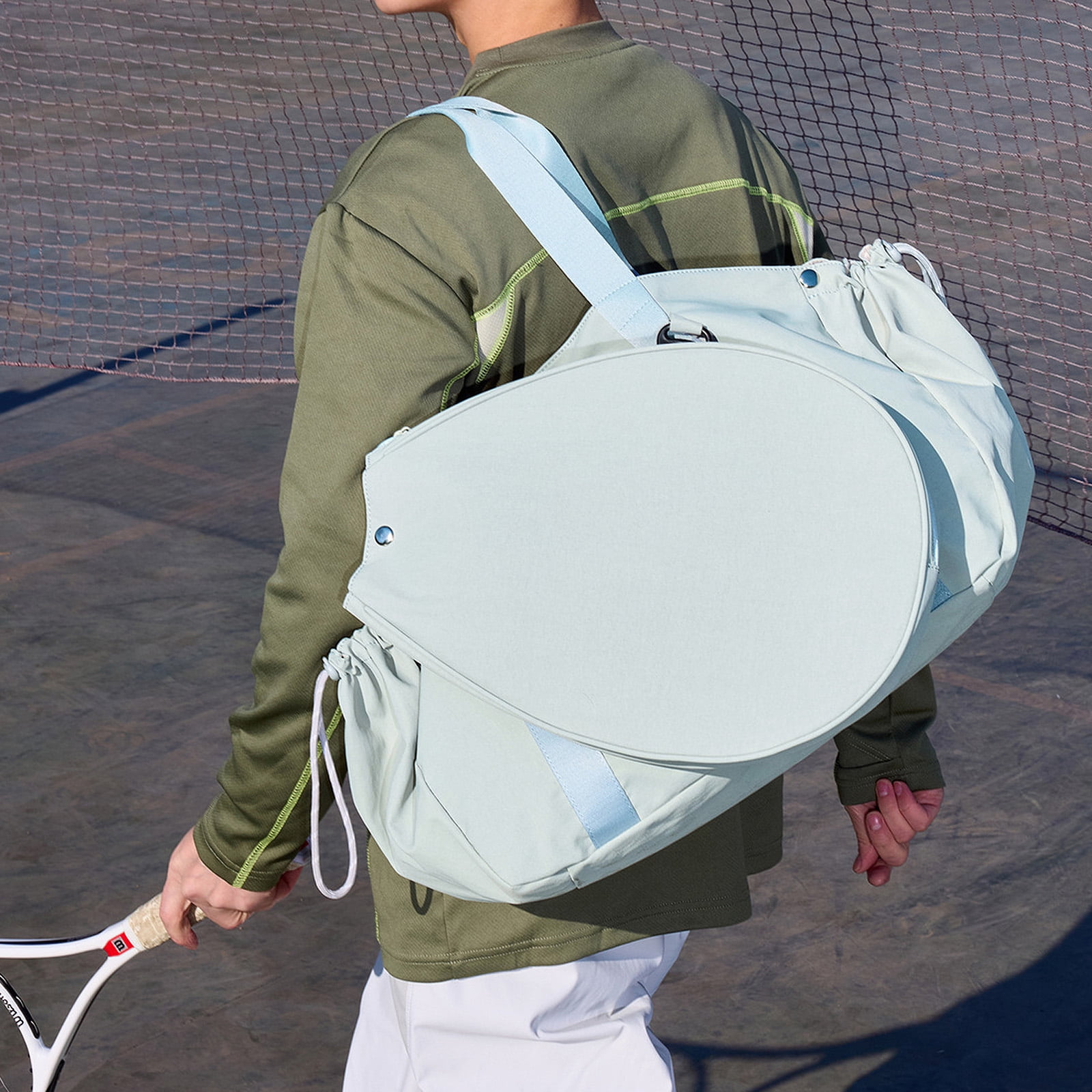 URSOFINE Detachable Tennis Racket Sports Duffel Bag, Water Resistant Lightweight Nylon Multi Compartment Gym Shoulder Handbag with Racket Hook for Tennis Training Travel Daily Use