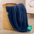 thumbnail image 5 of Bare Home Faux Shearling Blanket - Fluffy & Soft - Lightweight - Twin/Twin XL, Dark Blue - Cable, 5 of 6