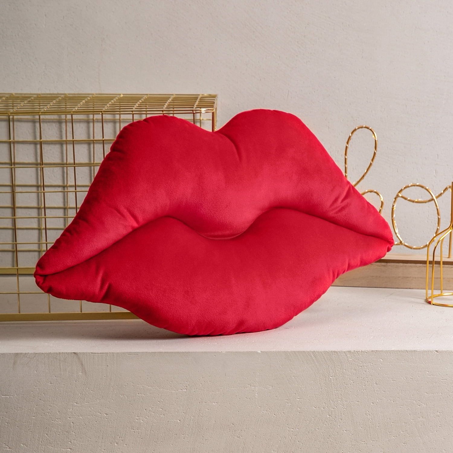 Phantoscope Lips Throw Pillows Smooth Soft Velvet Cushion with Insert Included, Decorative Lumbar Pillow for Couch Bed Living Room, Red, 24 x 12 Inches