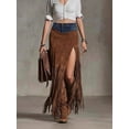 thumbnail image 3 of Womens Western Country Concert Outfits Bodycon Hem Tassel High Waist Cowgirl Long Pencil Skirts Dark Brown L, 3 of 5