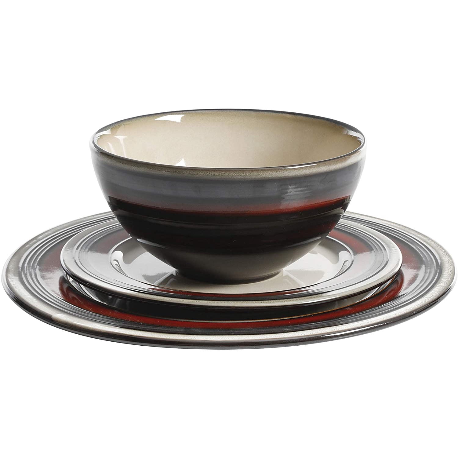Gibson Elite Everston 12-Piece Dinnerware Set - Stoneware Plates & Bowls In Cream & Brown - View #4