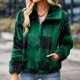 thumbnail image 4 of Pntutb Mujer Solapa Doble Bolsillo Otoño Invierno Felpa Cremallera Cárdigan Solapa Felpa Chaqueta A Cuadros Liquidación Pntutb Pntutb-2784, 4 of 8