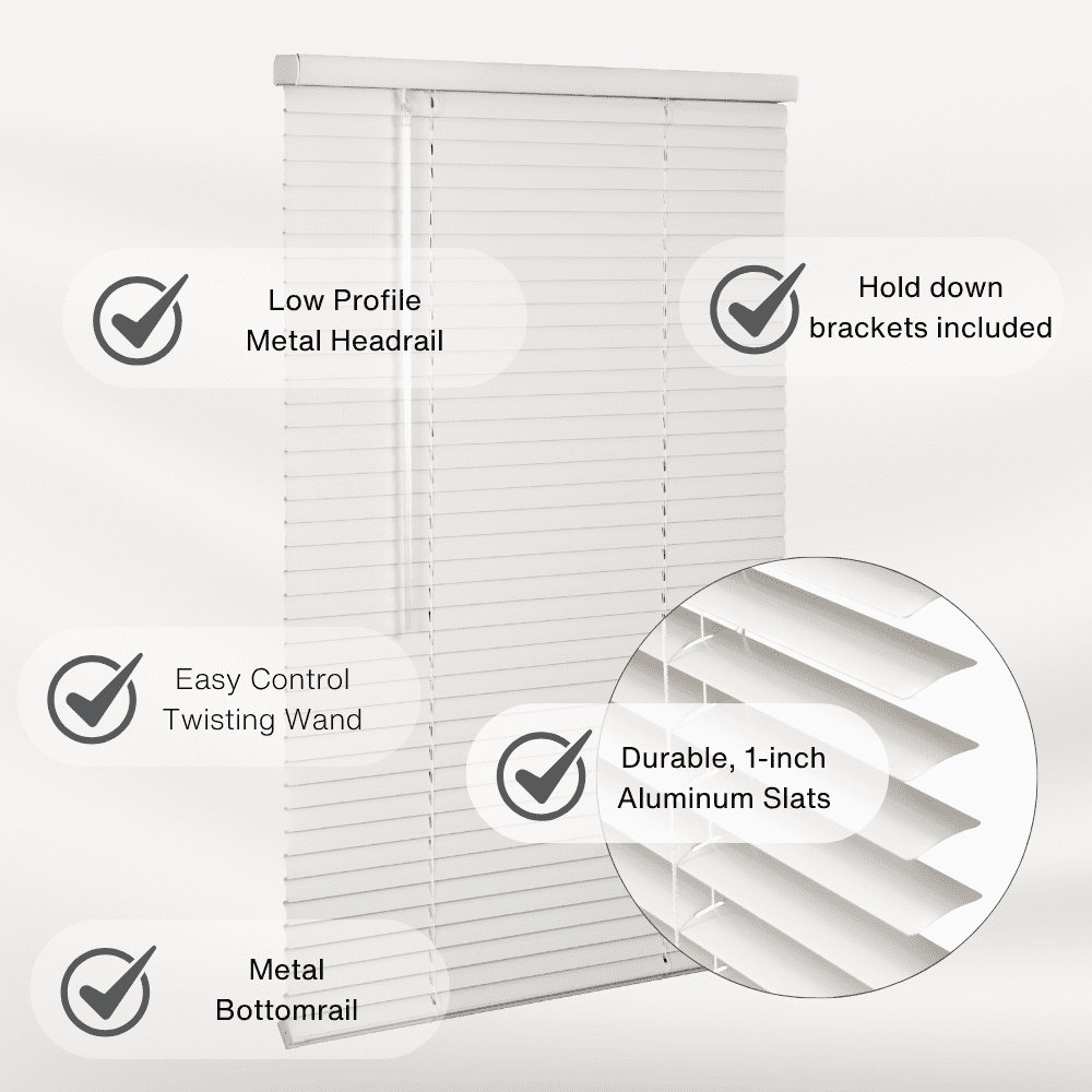 LOTUS & WINDOWARE Cordless 1-inch Aluminum Blind, 89" x 60", Alabaster,Smooth, Room Darkening, Horizontal Blinds for Living Room, Bedroom, Interior Door Windows